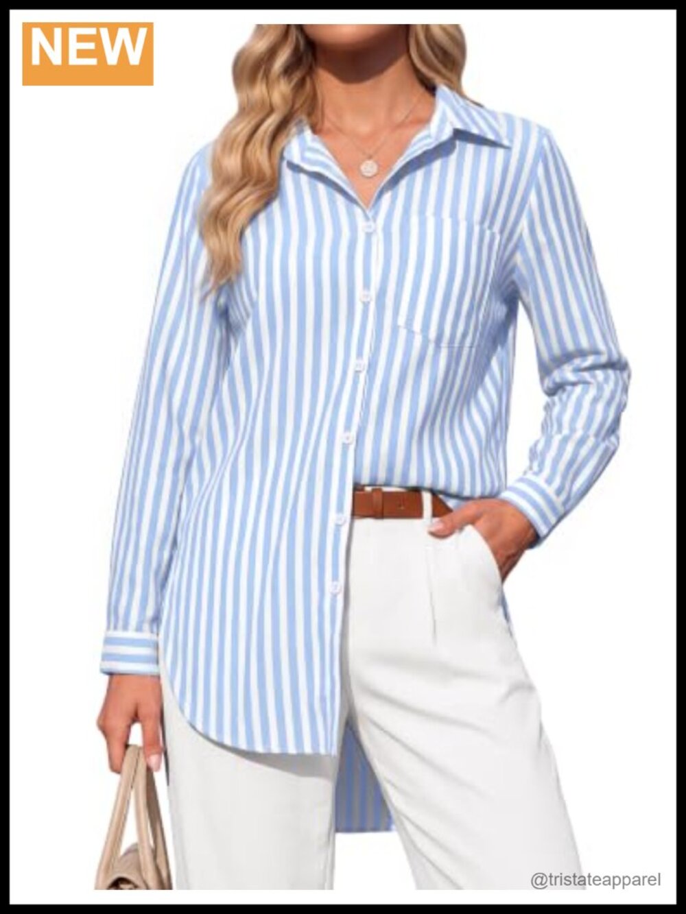 Women's Striped Button Down Blouse Rayon Tencel Long Sleeve Business Casual